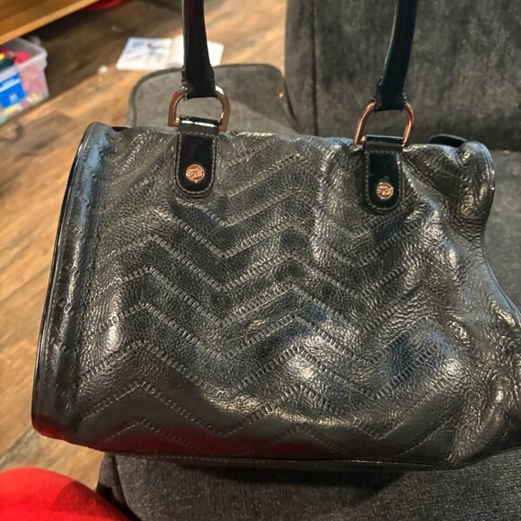 Ted Baker black chevron print bowler bag purse - Picture 3 of 8